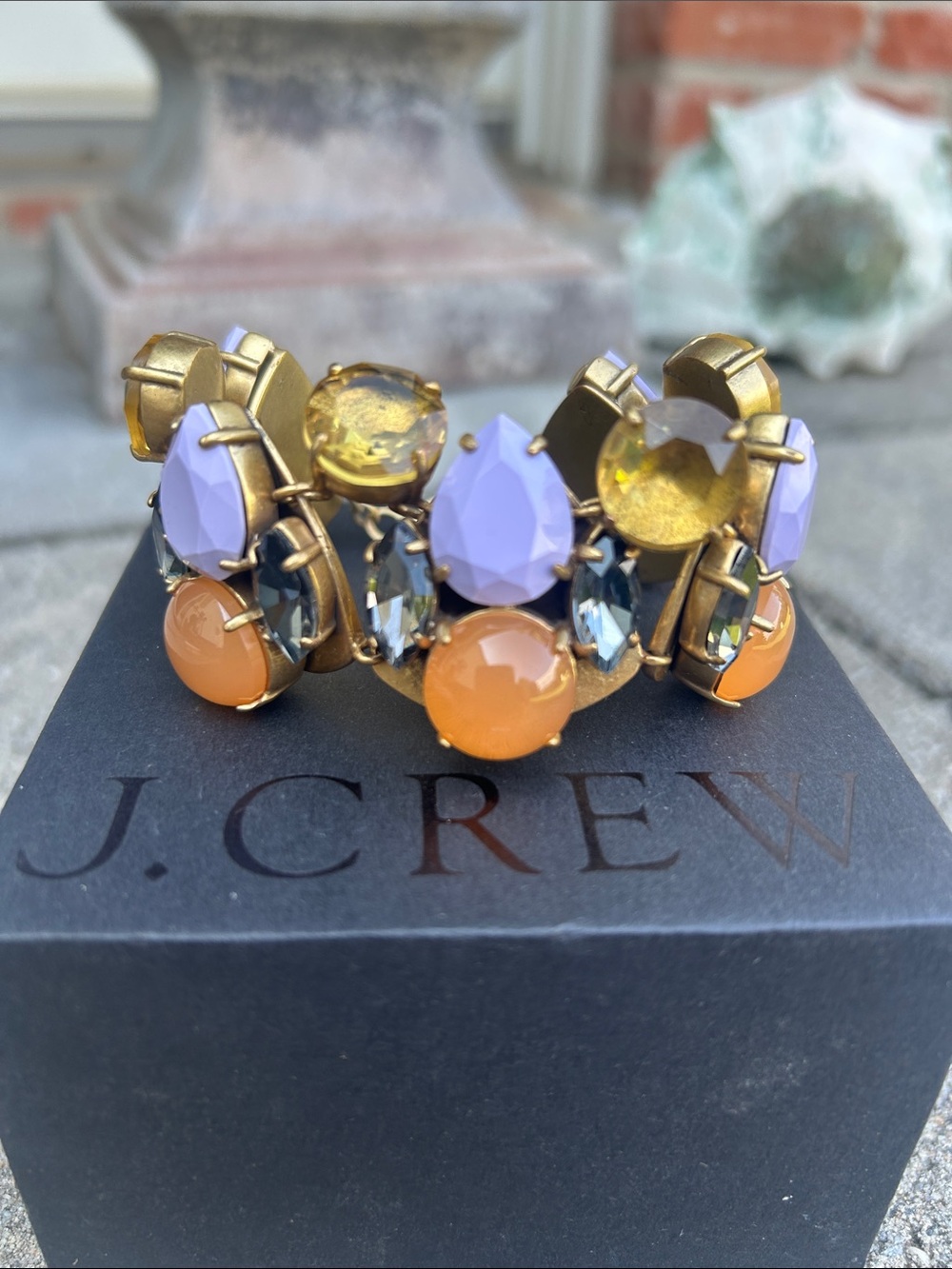NWOT J. Crew 2013 Double Gem Multicolor Crystal Bracelet - Yellow, Lilac Gold